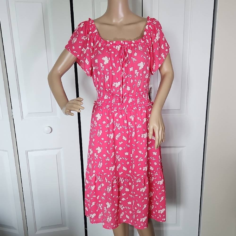 Jessica Simpson Pink Flutter Sleeve Smocked Midi Dress Medium